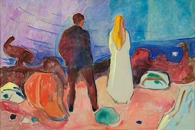 Ausschnitt aus: Edvard Munch, Zwei Menschen. Die Einsamen, um 1935, Öl auf Leinwand, 99.5 x 138 x 6.5 cm, Munchmuseet, Oslo